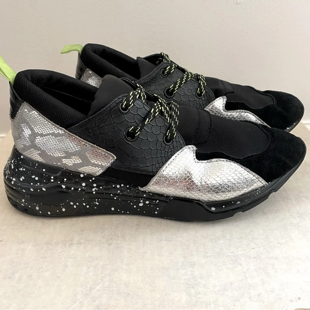 Steve Madden Men's Ridge Black & Silver Leather Sneakers Size 10M